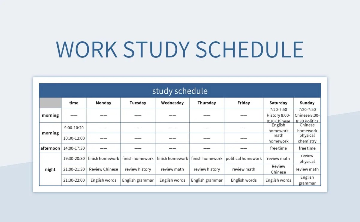 Work Study Schedule Excel Template And Google Sheets File For Free