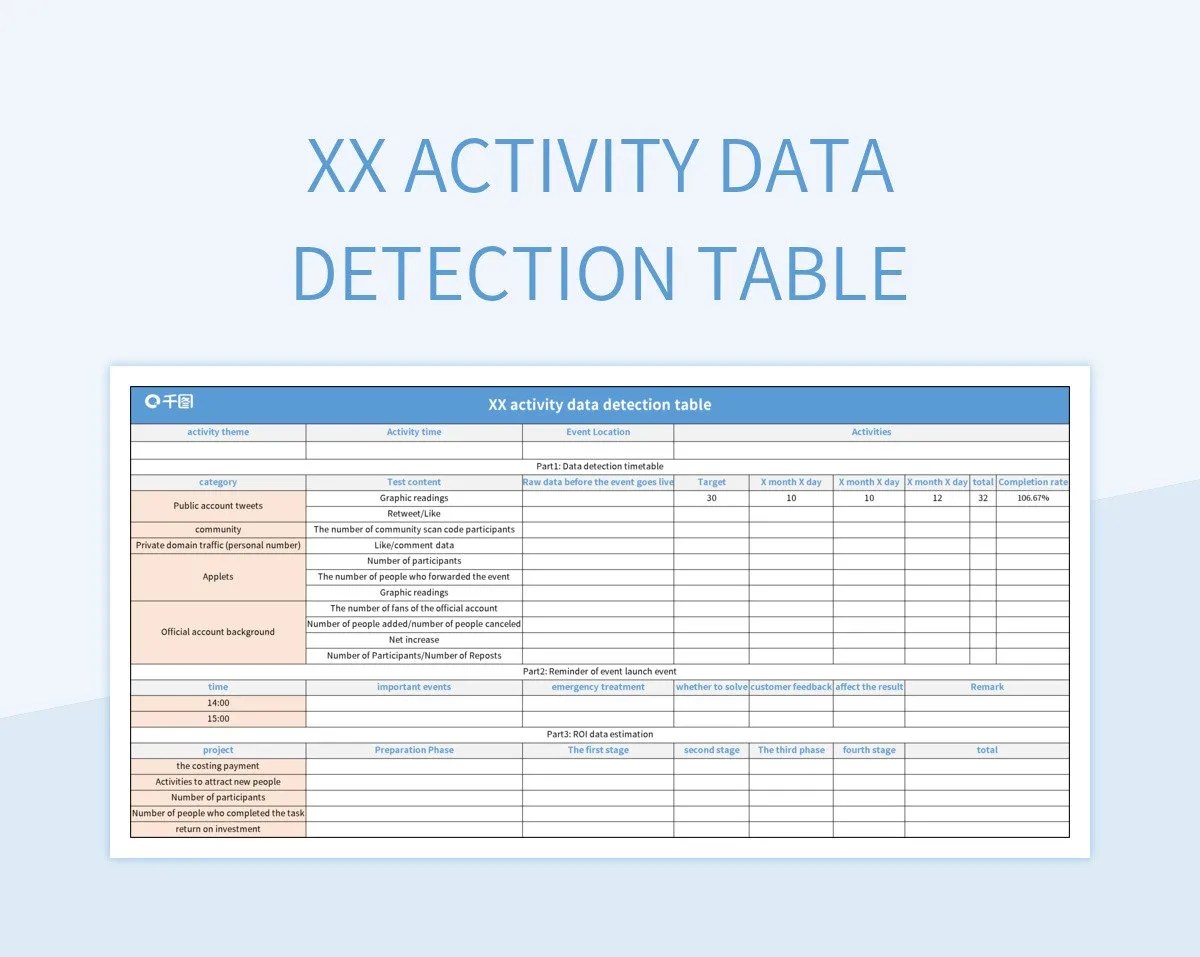 XX Activity Data Detection Table Excel Template And Google Sheets File For Free Download