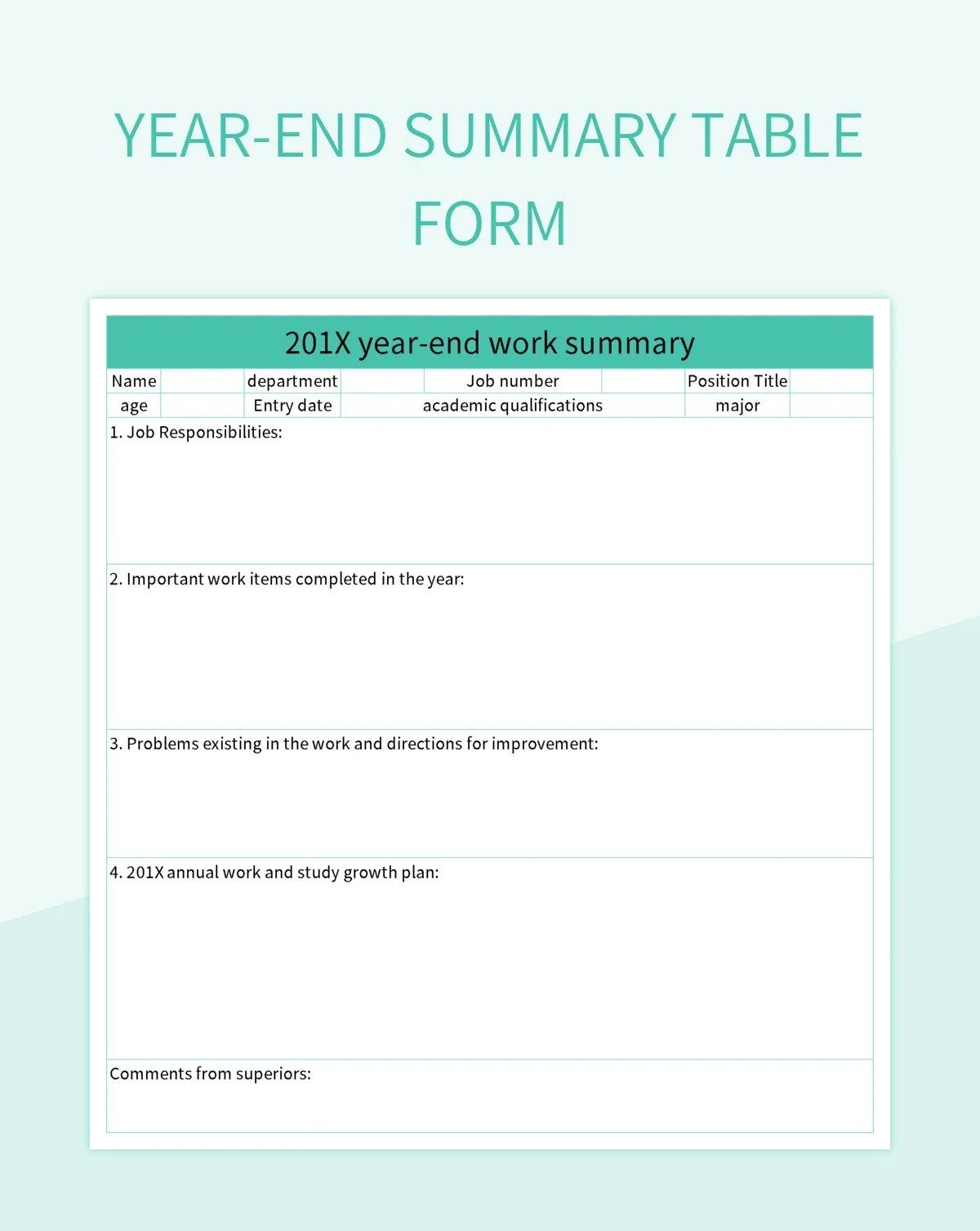Free Year End Summary Table Year End Templates For Google Sheets And