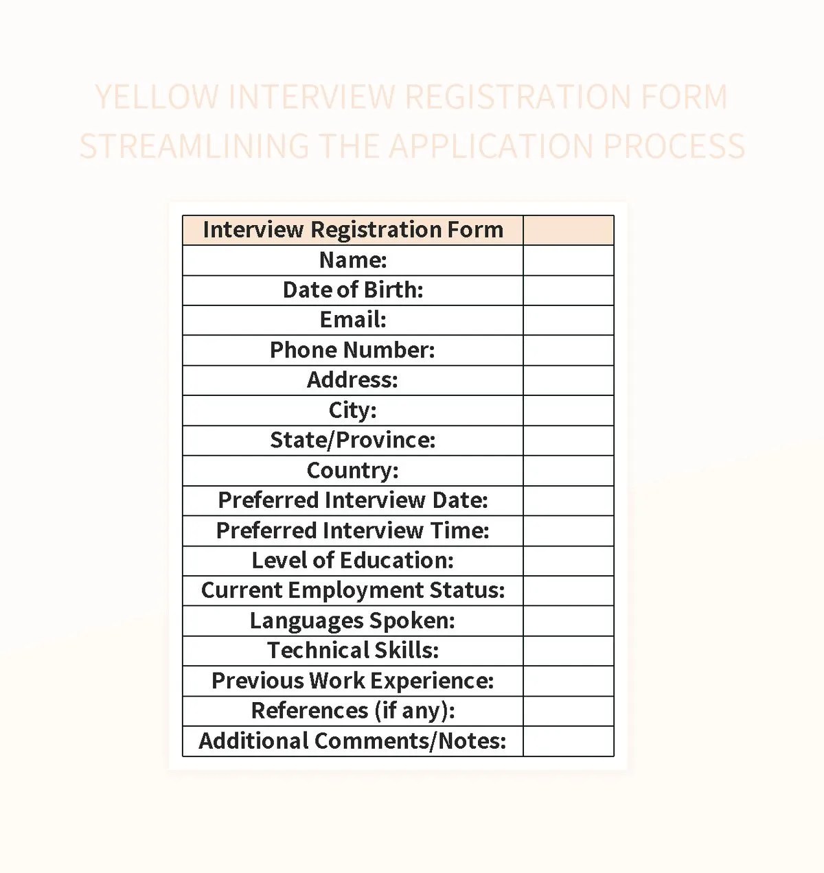 Free Yellow Interview Templates For Google Sheets And Microsoft Excel