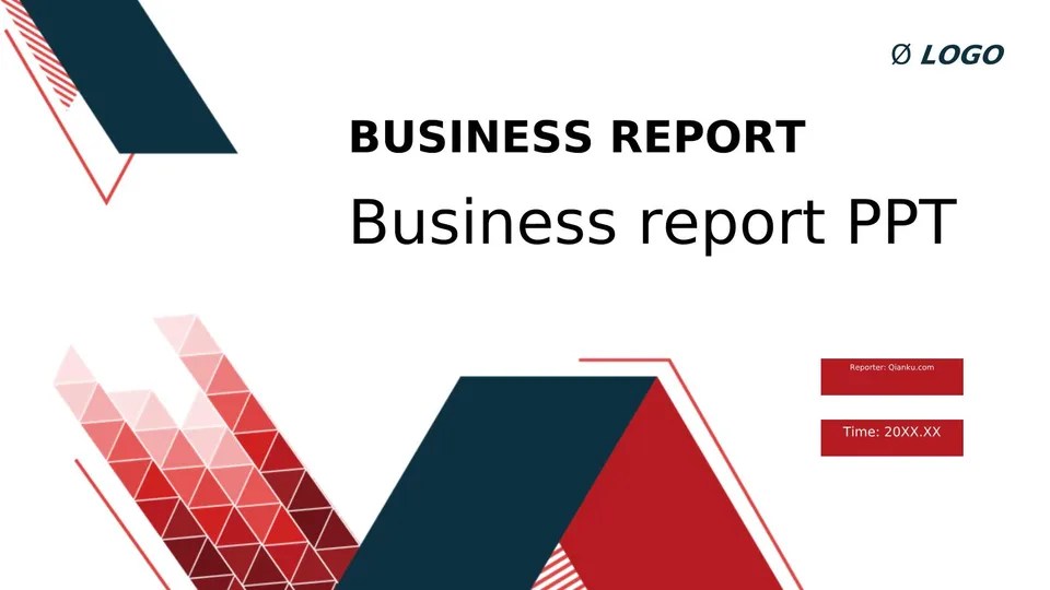 A Corporate Work Report With Geometric Designs In Red And Blue Google