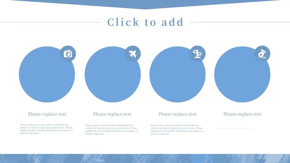 Group Of Four Blue Circle Diagram With Icons On Them Google Slide Theme
