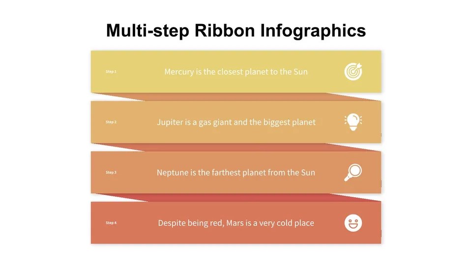 Orange Yellow And Red Bar Chart With Icons Google Slide Theme And