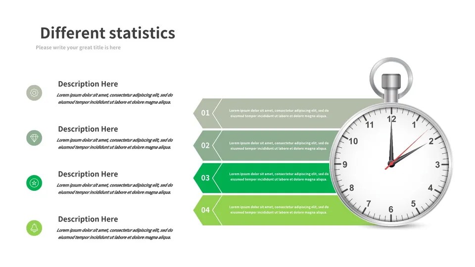Stopwatch With Green Arrows Google Slide Theme And Powerpoint Template
