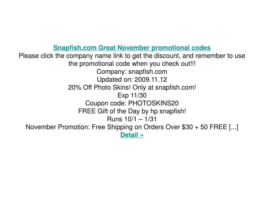 PPT snapfish promo codes PowerPoint Presentation, free download ID