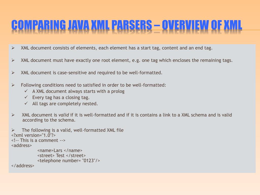 PPT Comparing Java XML parsers PowerPoint Presentation, free download
