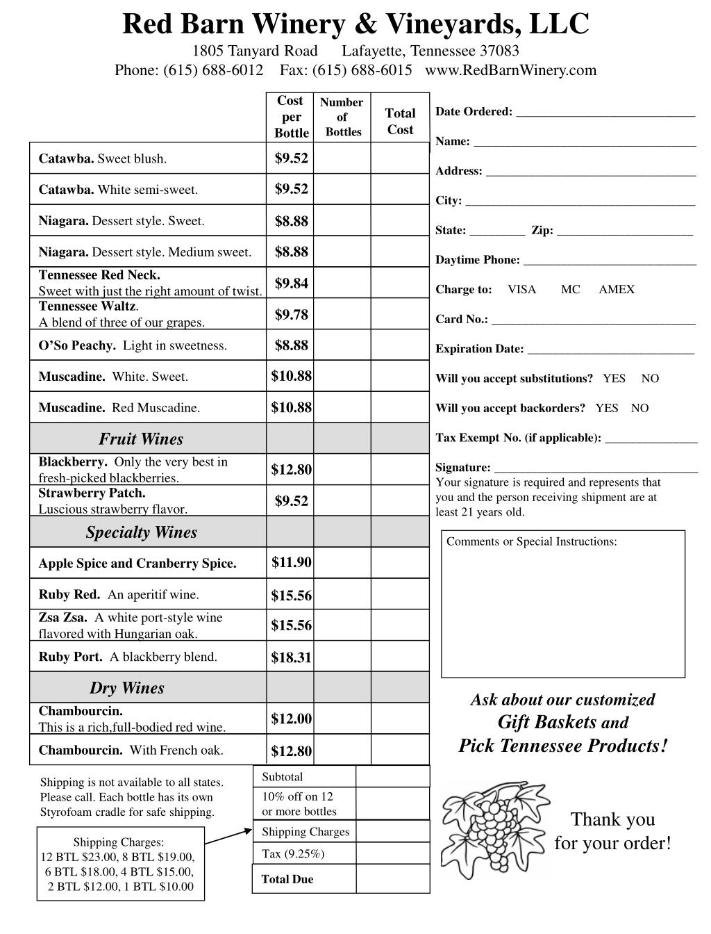 PPT Red Barn Winery & Vineyards, LLC 1805 Tanyard Road Lafayette