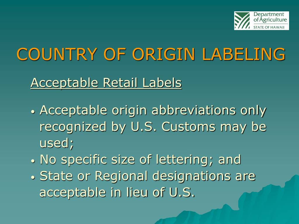 PPT COUNTRY OF ORIGIN LABELING (COOL) CTAHR Agricultural Education