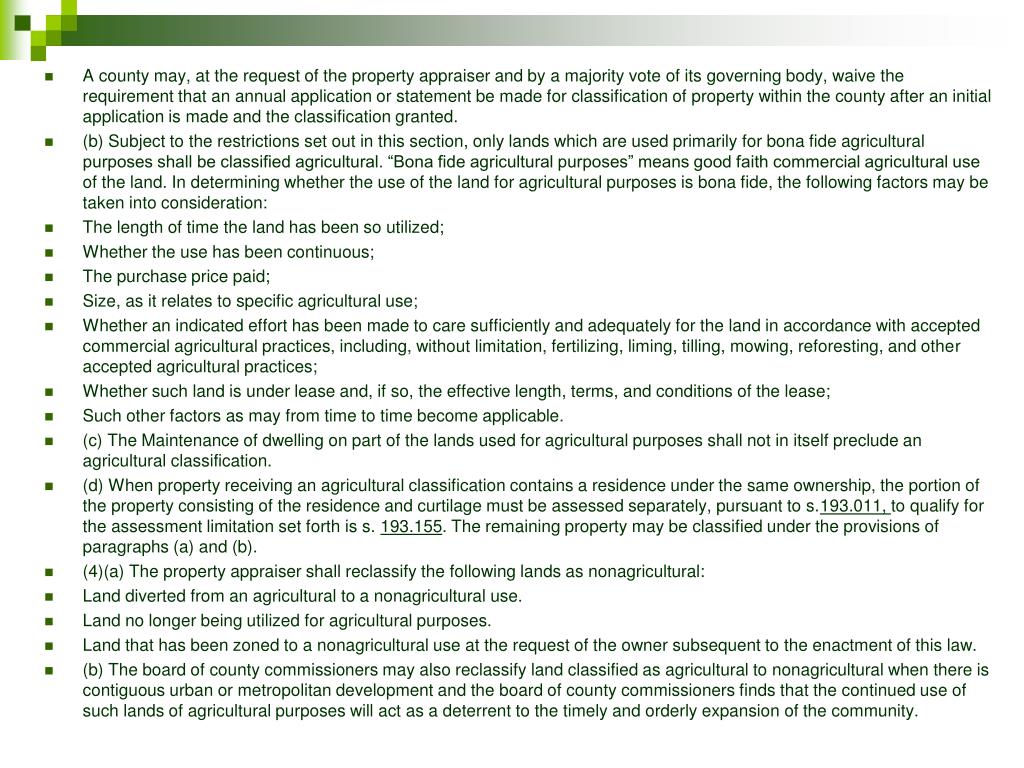 PPT Florida AGRICULTURAL CLASSIFICATION “Greenbelt” PowerPoint Presentation ID1174675