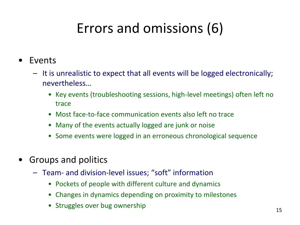 PPT The Secret Life of Bugs Going Past the Errors and Omissions in
