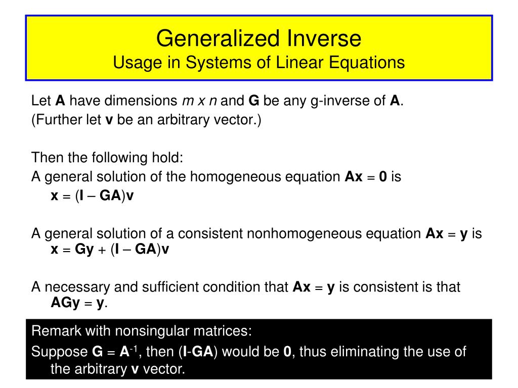 PPT Generalized Inverses of Rectangular and Singular Square Matrices PowerPoint Presentation