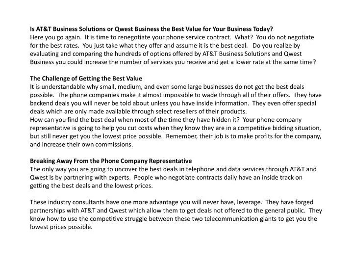 PPT qwest business and at&t business PowerPoint Presentation, free