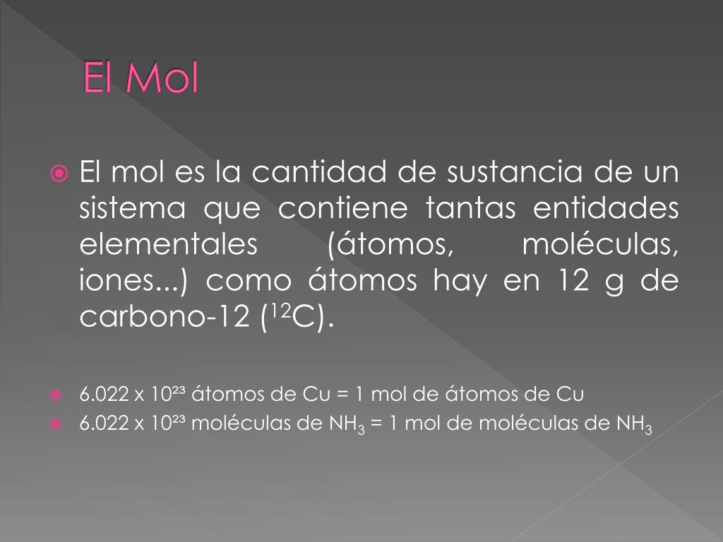 PPT CONCEPTO DE MOL Y NUMERO DE AVOGADRO PowerPoint