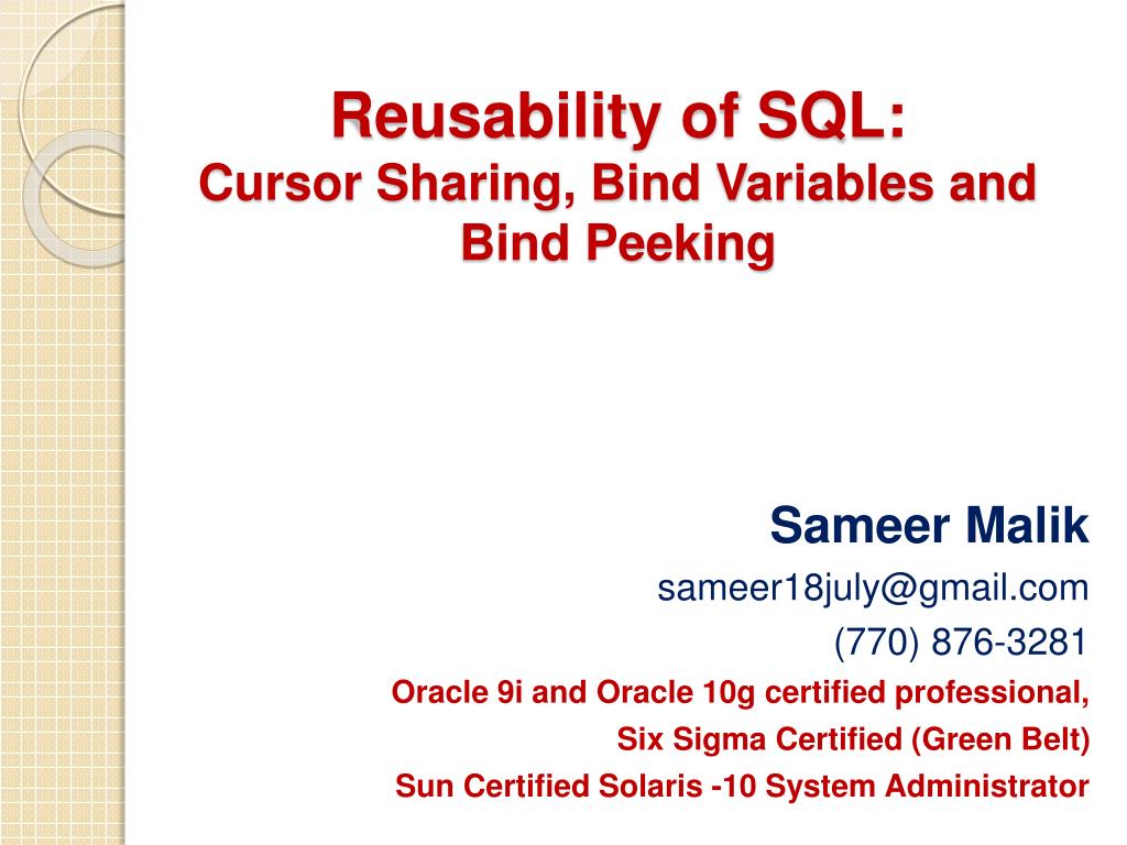 PPT Reusability of SQL Cursor Sharing, Bind Variables and Bind