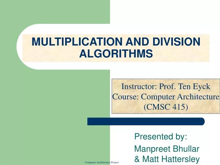 PPT MULTIPLICATION AND DIVISION ALGORITHMS PowerPoint Presentation, free download ID1268206