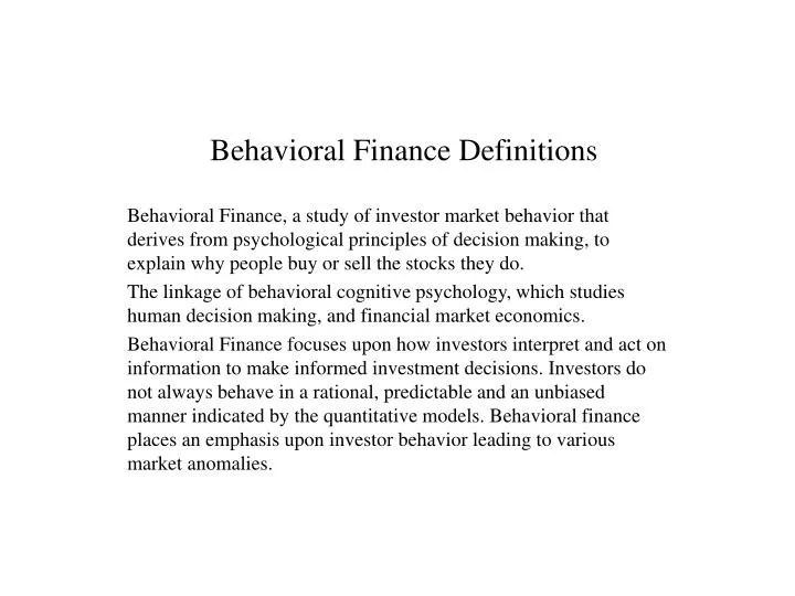 PPT Behavioral Finance Definitions PowerPoint Presentation, free