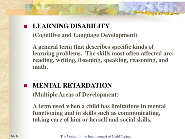 PPT Types of Childhood Disabilities and Other Special Needs