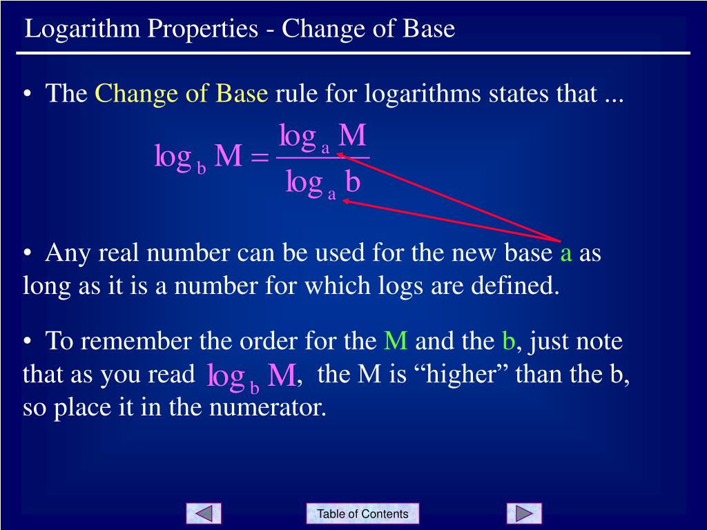 PPT Logarithm Properties Change of Base PowerPoint Presentation