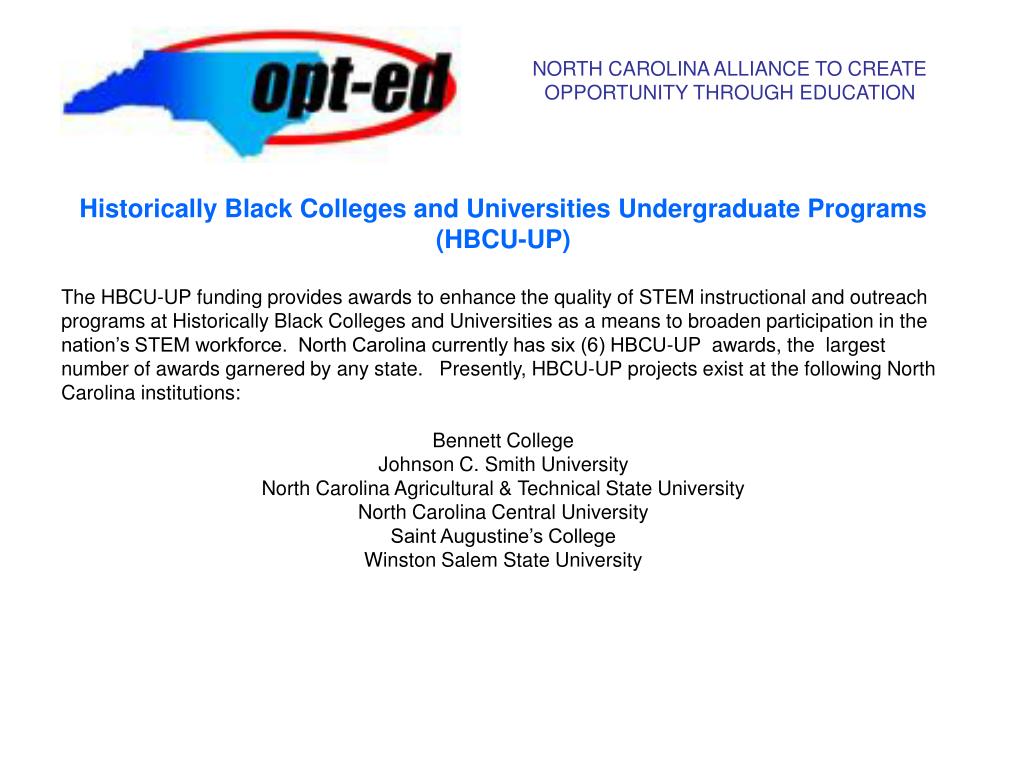 PPT NORTH CAROLINA ALLIANCE TO CREATE OPPORTUNITY THROUGH EDUCATION