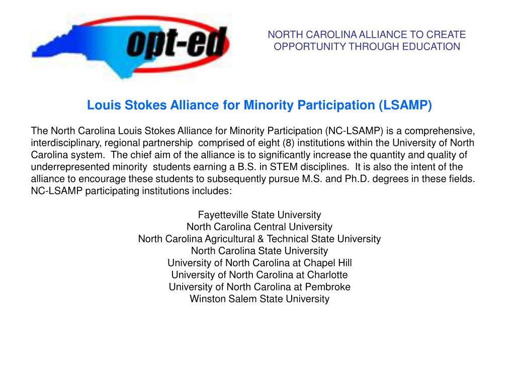 PPT NORTH CAROLINA ALLIANCE TO CREATE OPPORTUNITY THROUGH EDUCATION