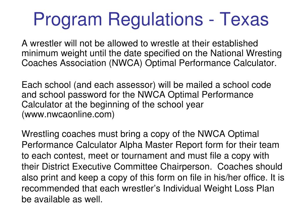 PPT University Interscholastic League Wrestling Weight Certification