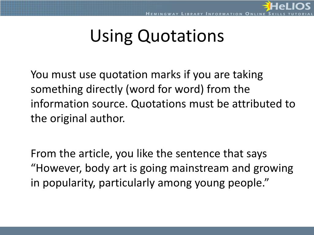 PPT Quoting, Paraphrasing, & Summarizing PowerPoint Presentation ID