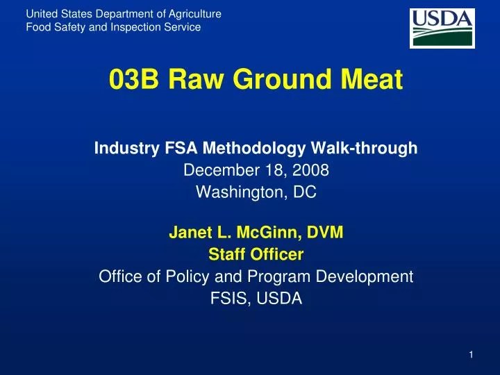 PPT 03B Raw Ground Meat Industry FSA Methodology Walkthrough December 18, 2008 Washington, DC
