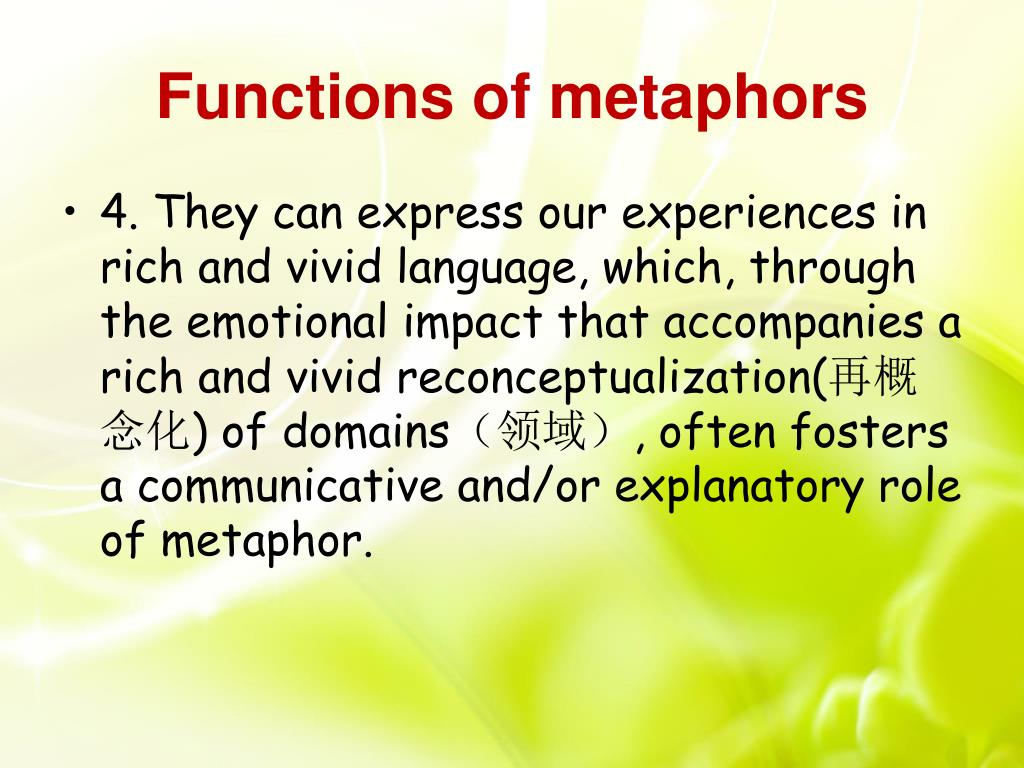 PPT MetaphorS ： Definition,classification and functions PowerPoint