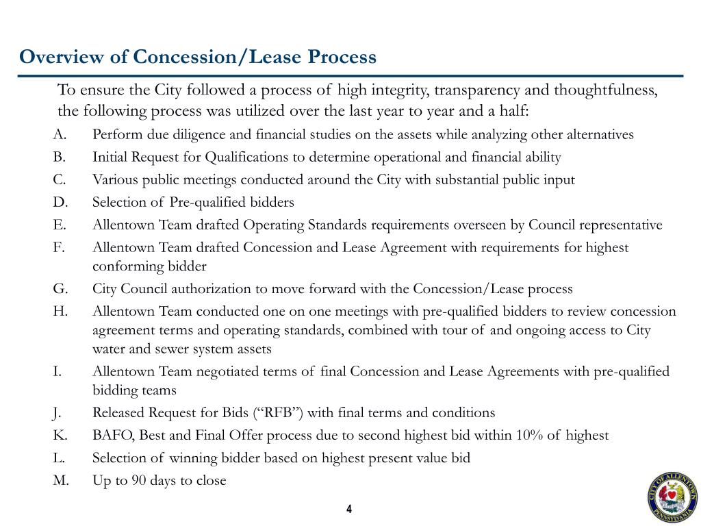 PPT City of Allentown Summary of the Concession and Lease Agreement