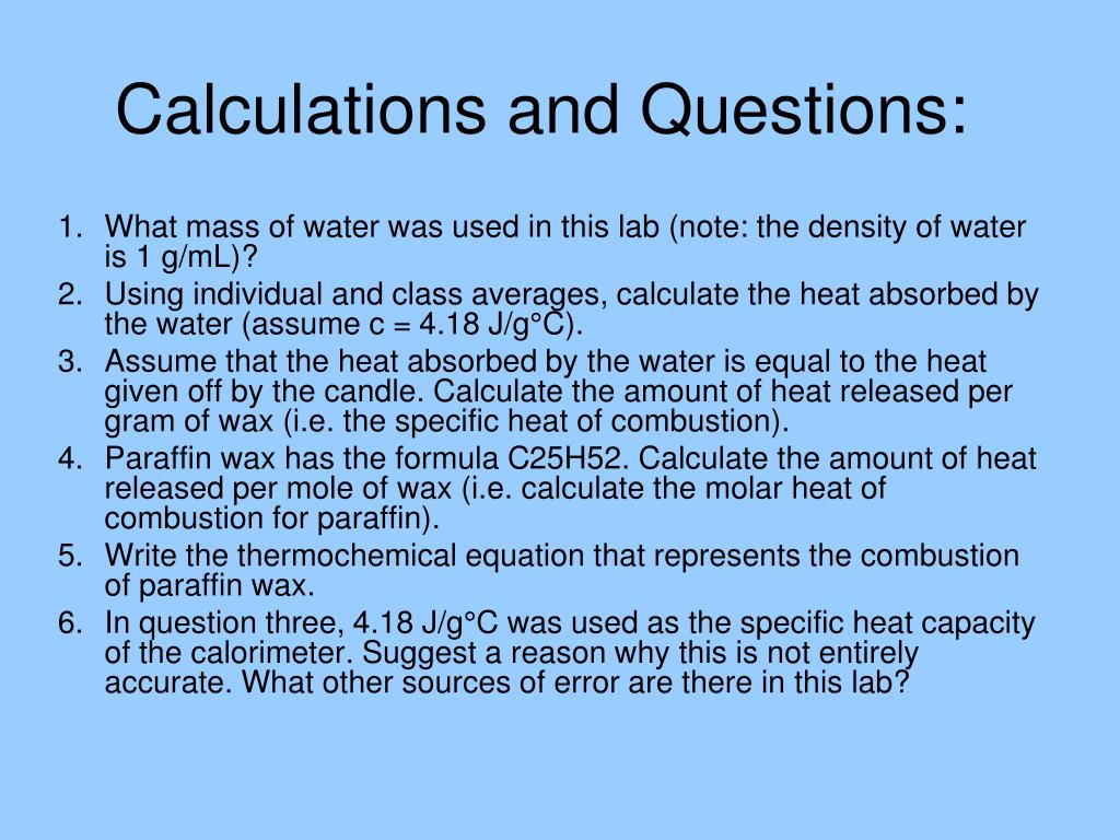 PPT Determining the Molar Heat of Combustion for Paraffin PowerPoint
