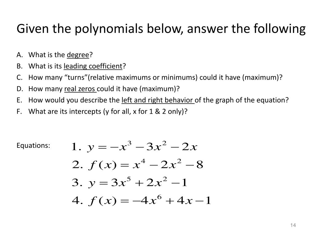 PPT Graphs of Polynomial Functions PowerPoint Presentation, free