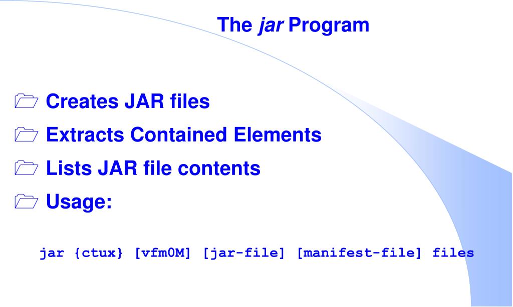 PPT Objectives 1. Archiving and Packaging Java Code 2. The jar