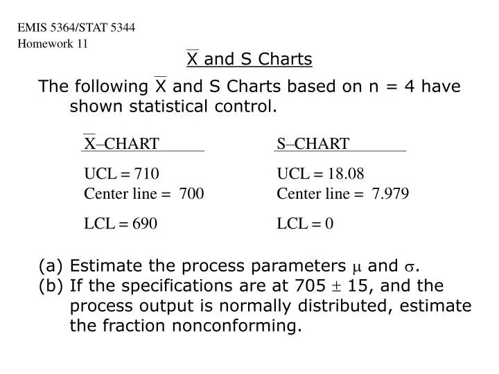 PPT The following X and S Charts based on n = 4 have shown