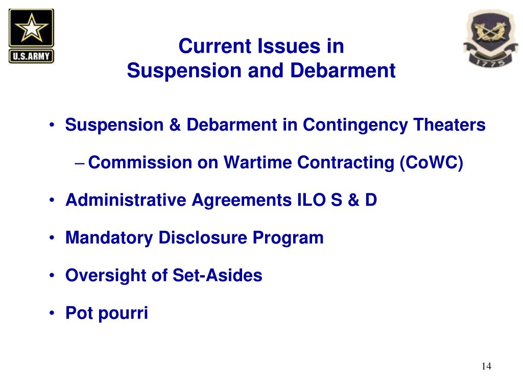 PPT SUSPENSION & DEBARMENT November 3, 2011 Ric Fiore Army Suspension