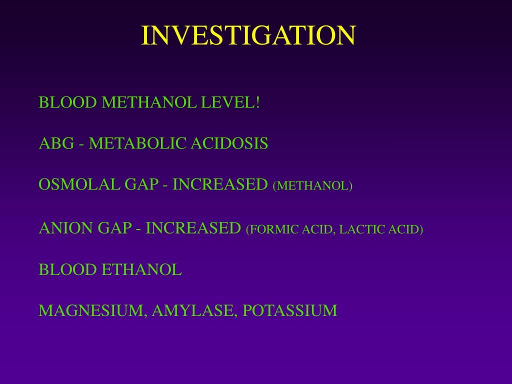 PPT METHANOL POISONING Management with Ethanol PowerPoint