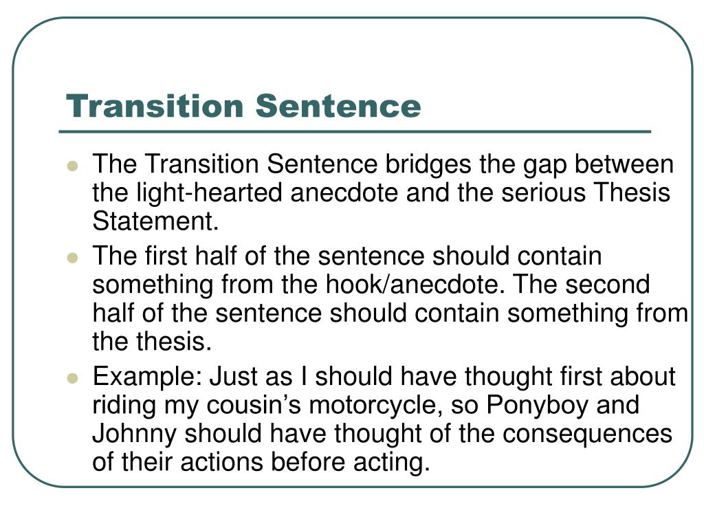 what is an example of a transition sentence in an essay