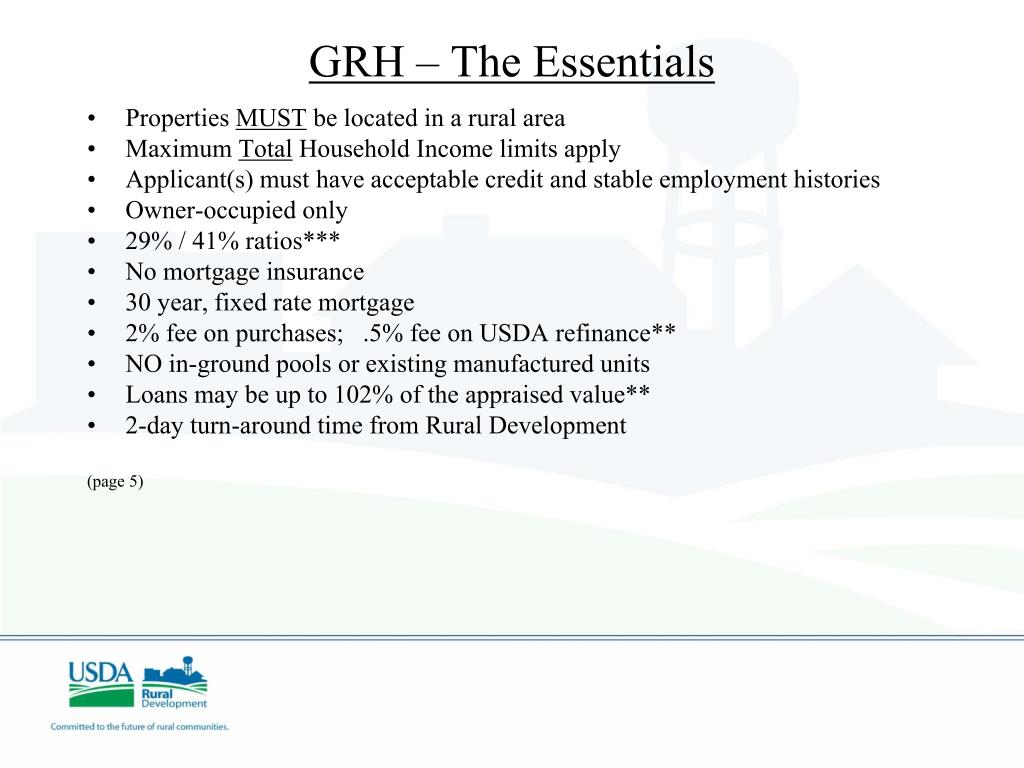 PPT USDA Guaranteed Rural Housing (GRH) Loans PowerPoint Presentation ID155205