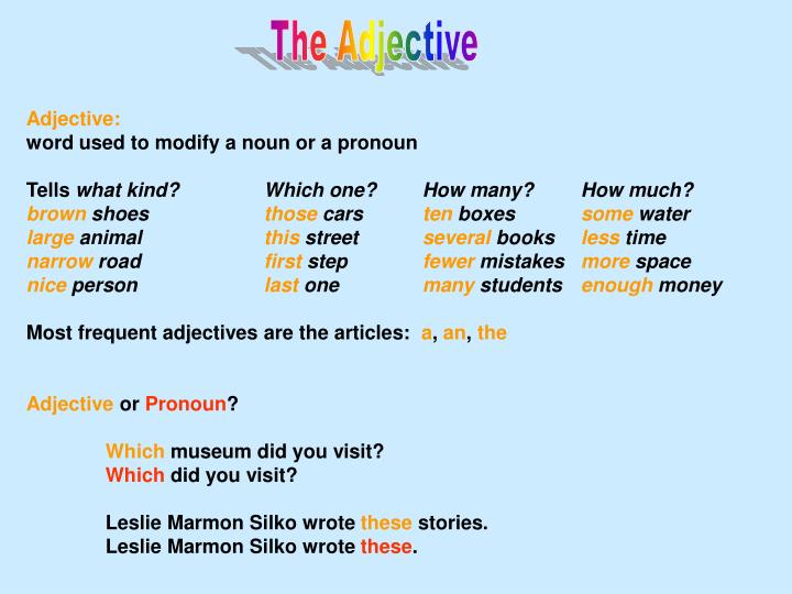 PPT OBJECTIVES Identify the parts of speech Determine the part of