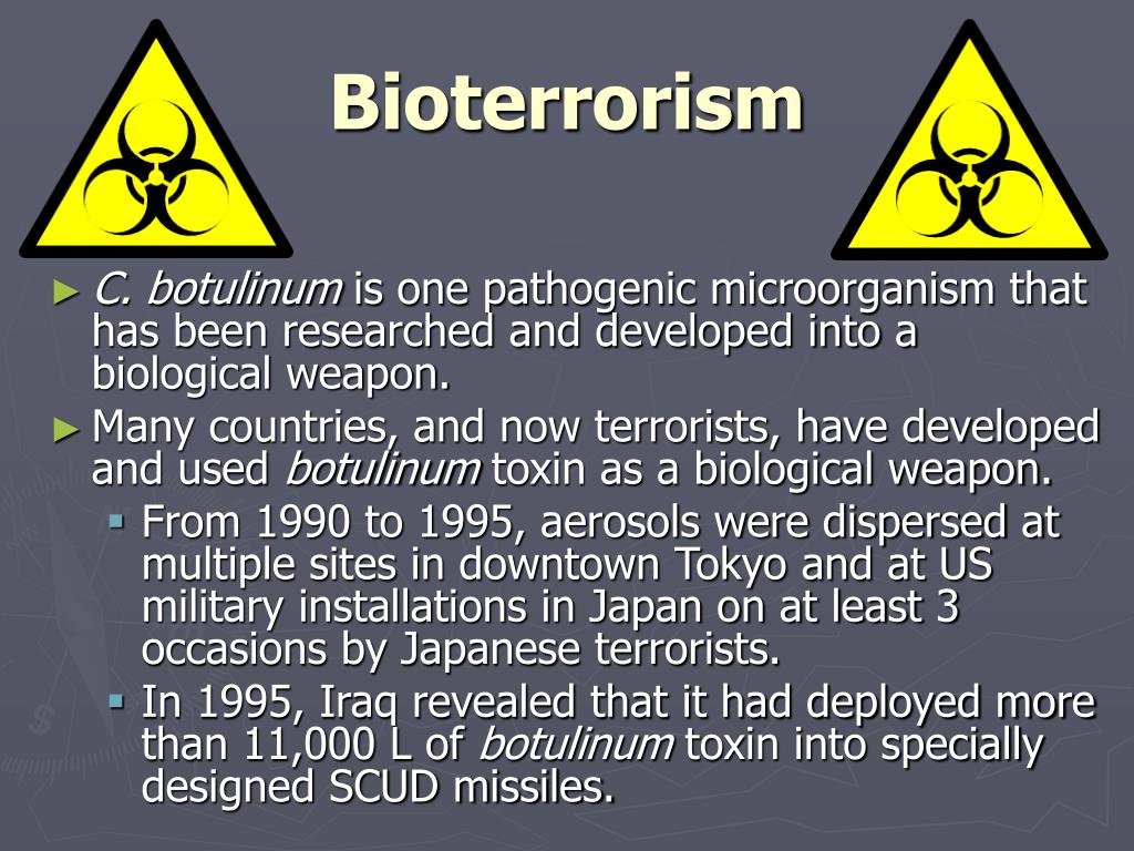 Defence against Bioterrorism: Methods for Prevention.
