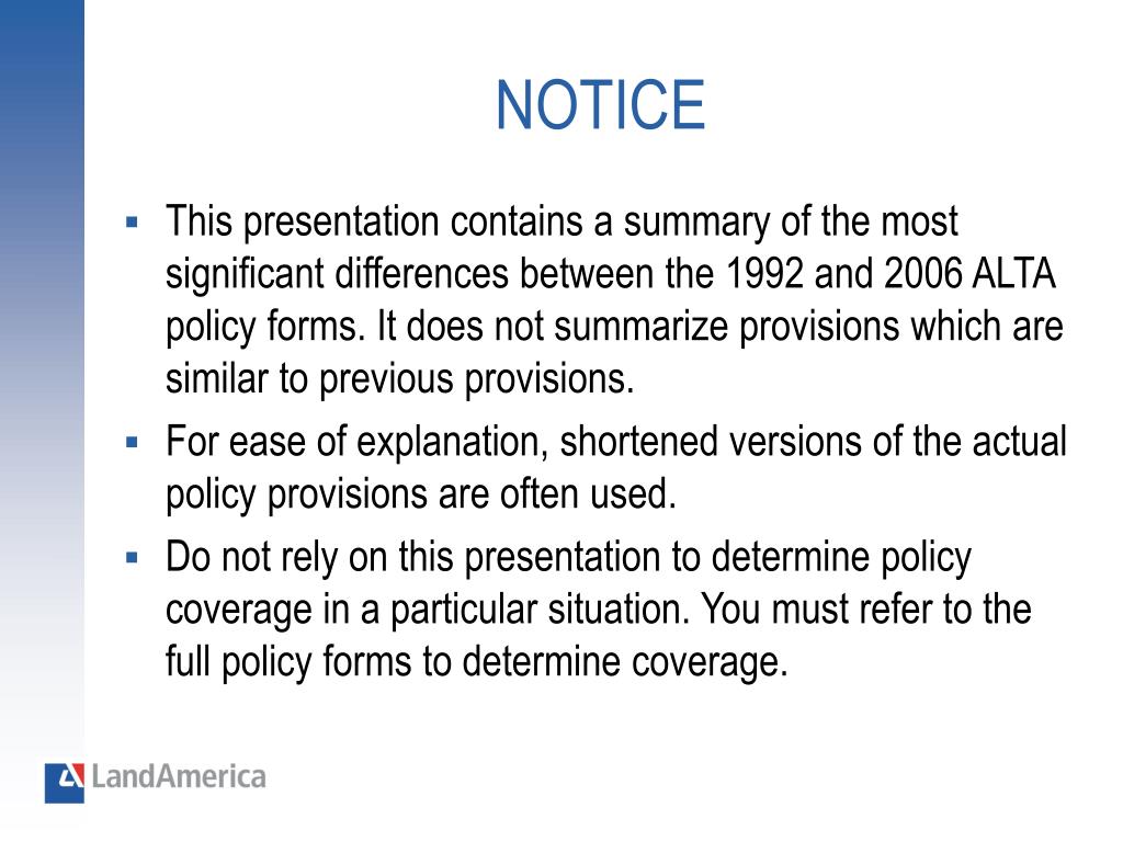 PPT The 2006 ALTA Policy Forms PowerPoint Presentation, free download ID190592