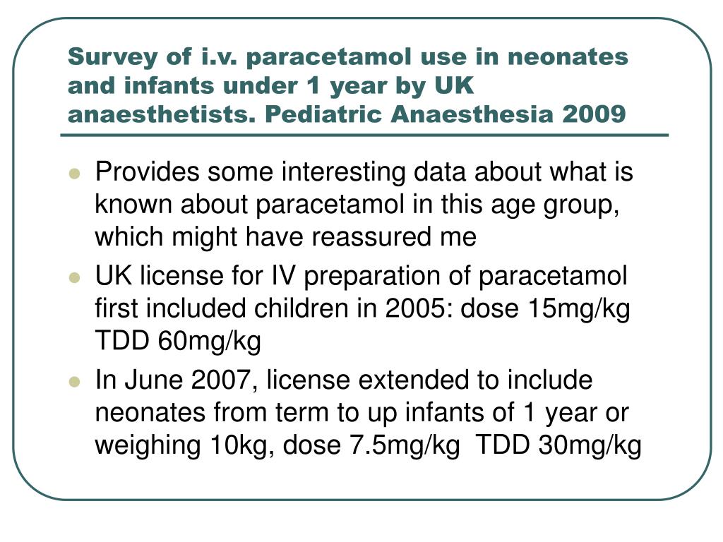 PPT Survey of I.V. Paracetamol use in neonates and infants under 1