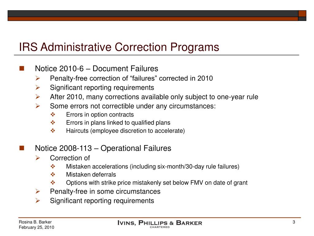 PPT 409A Failures Correcting Outside of The IRS’s Formal Correction