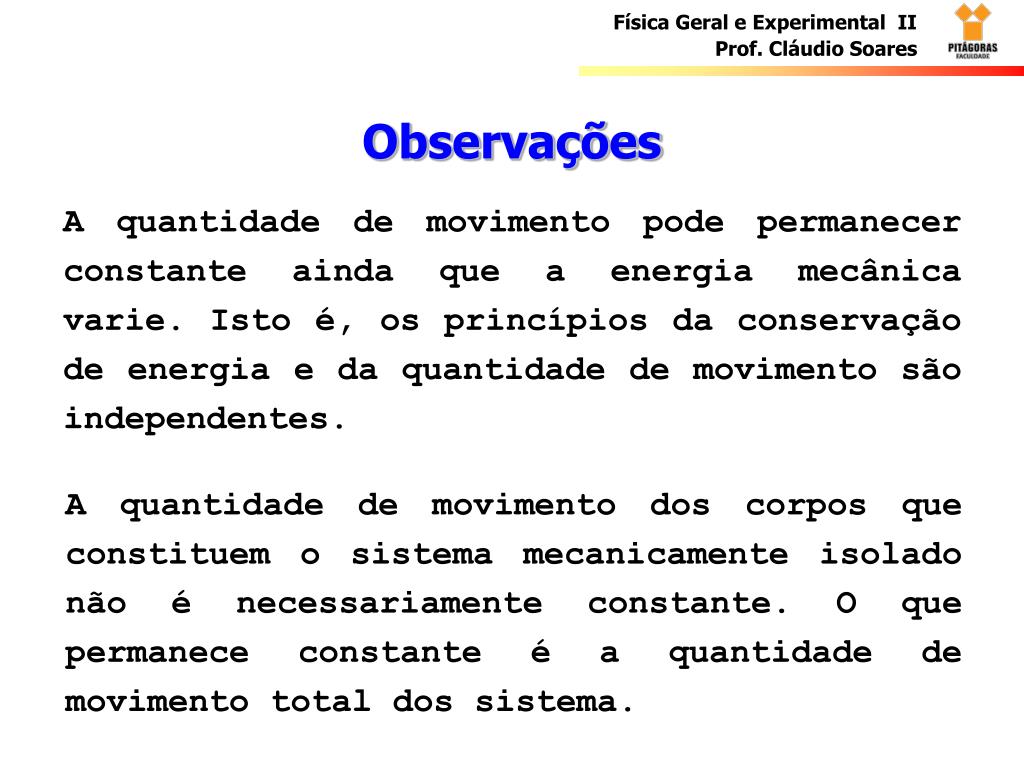 PPT FÍSICA II Aula 3 Impulso Prof. Cláudio Soares claudios
