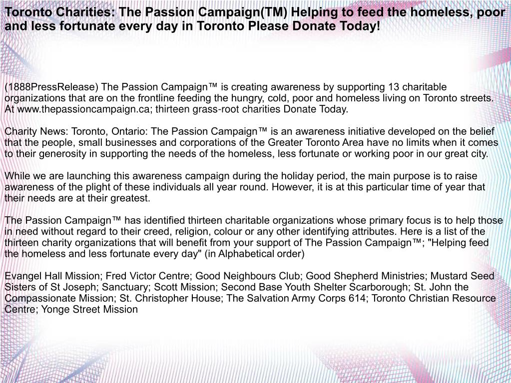 PPT Toronto Charities Thе Passion Campaign(TM) Helping to feed