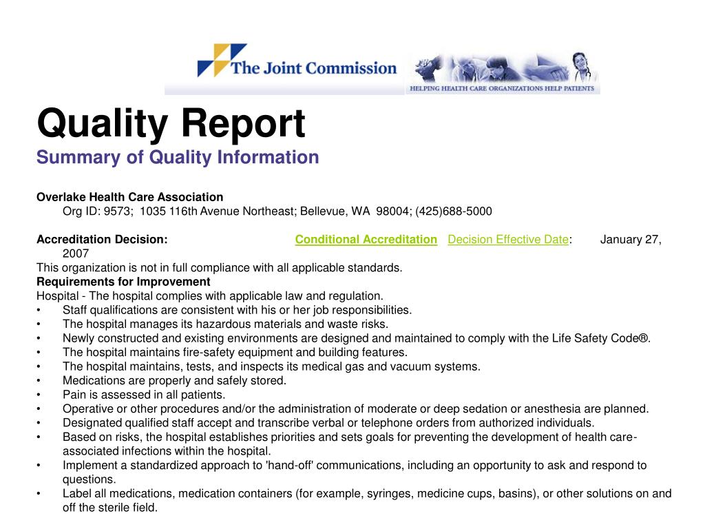 PPT JCAHO Joint Commission on Accreditation of Healthcare