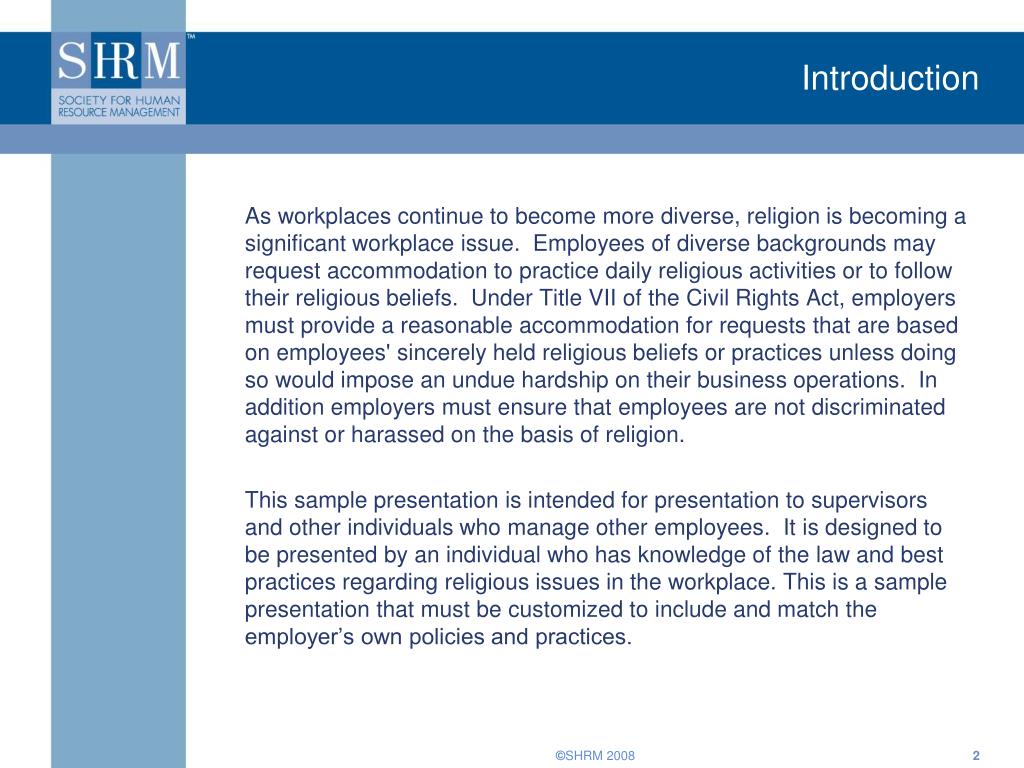 PPT Religion in the Workplace for Supervisors PowerPoint