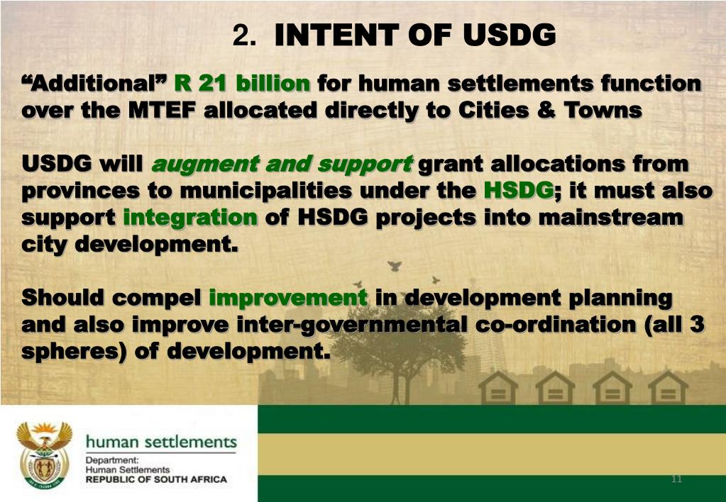 PPT Urban Settlements Development Grant USDG Policy Framework 6 April 2011 PowerPoint