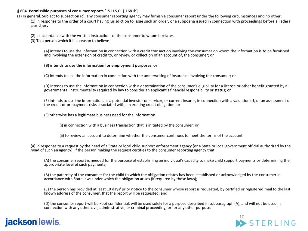 PPT A Primer on the FCRA & Related State Law Compliance Can We