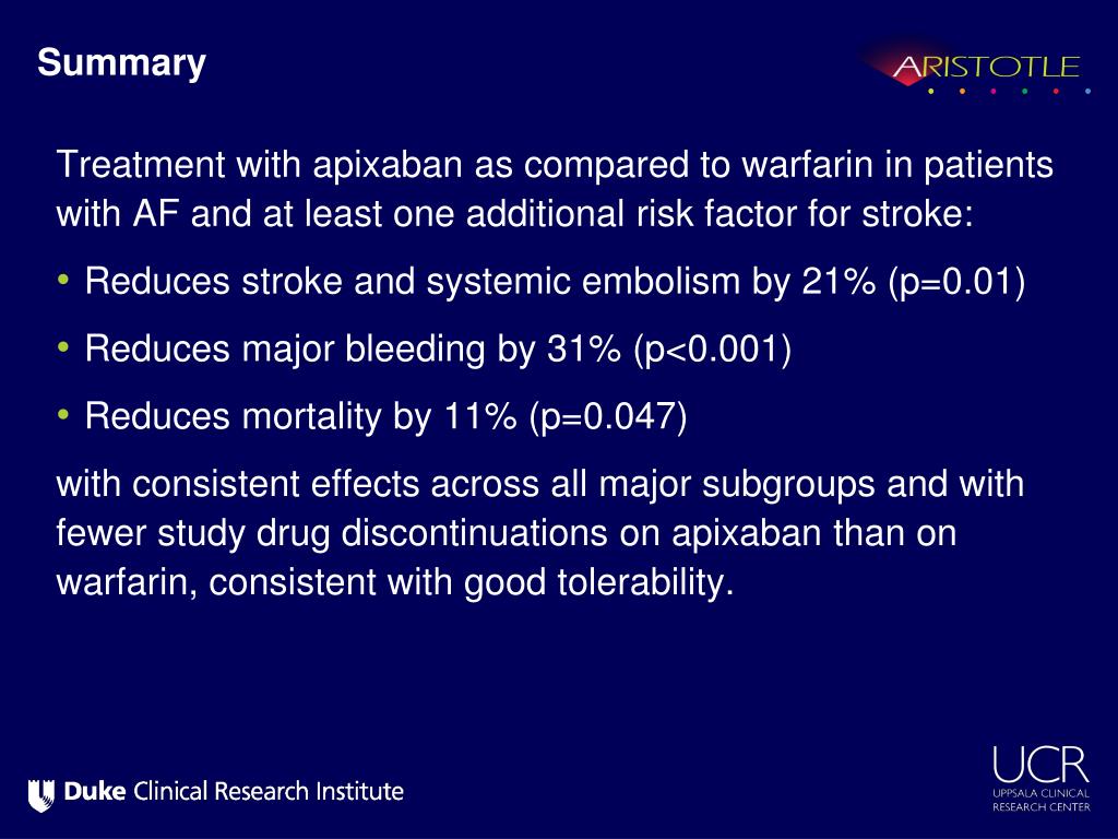 PPT Apixaban versus Warfarin in Patients with Atrial Fibrillation