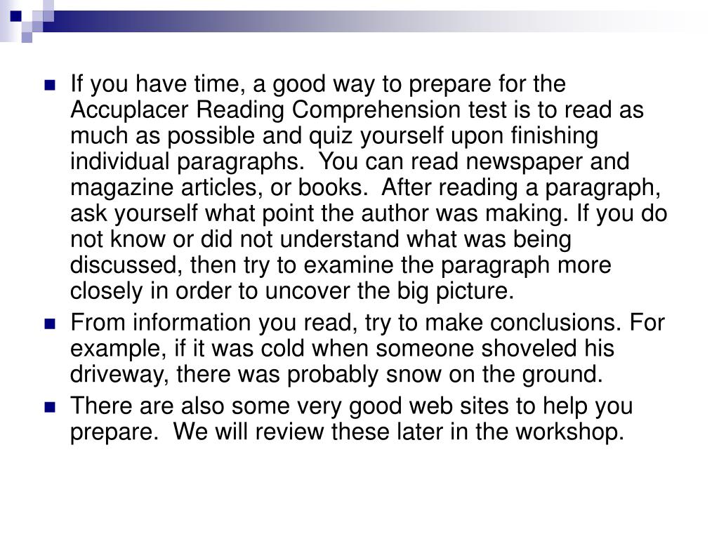 PPT Accuplacer Reading Comprehension Test PowerPoint